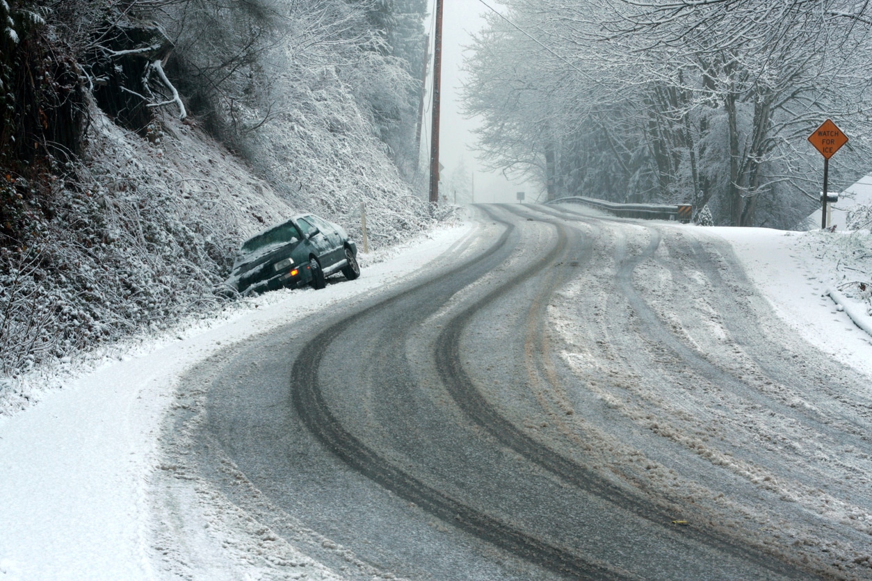 Car in a snowy ditch