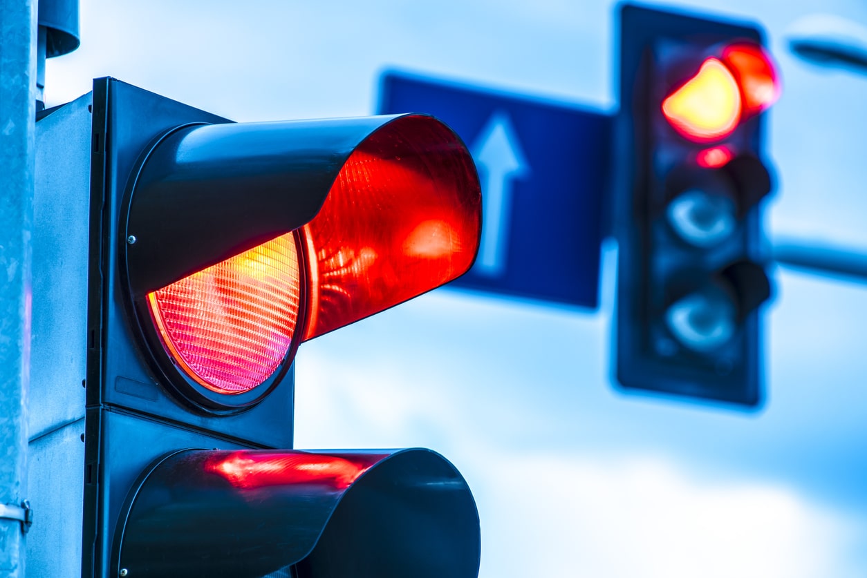 Traffic lights over urban intersection