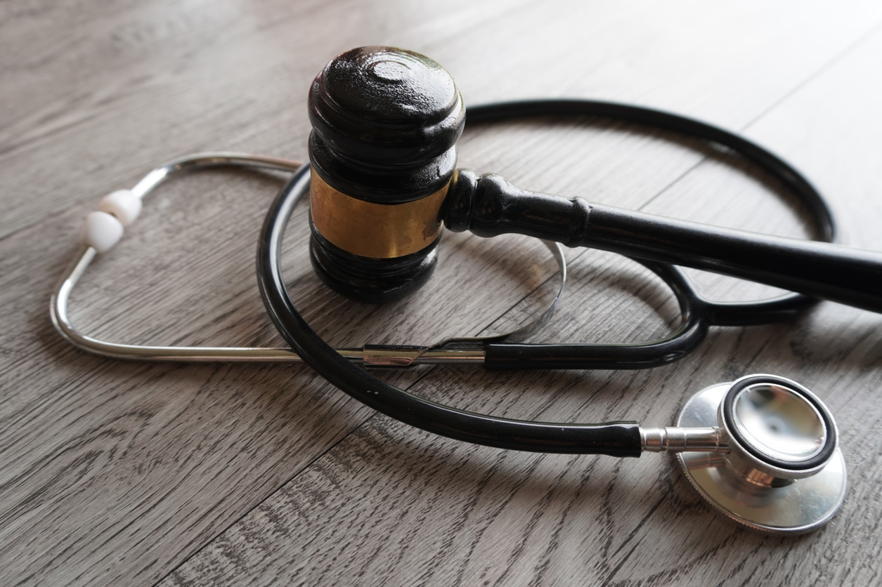 Judge gavel and stethoscope. Medical jurisprudence and medical law image